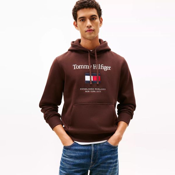Tommy Hilfiger Embro Flag Hoodie Bruin