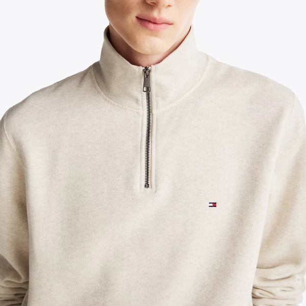 Tommy Hilfiger Essential Fleece Quarter Zip Sweater Off White