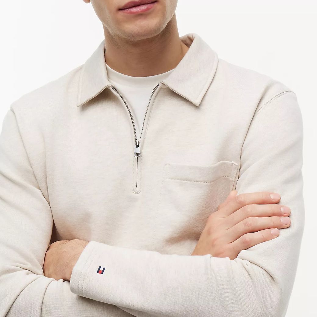 Tommy Hilfiger Essential Terry Pocket Quarter Zip Sweater Off White