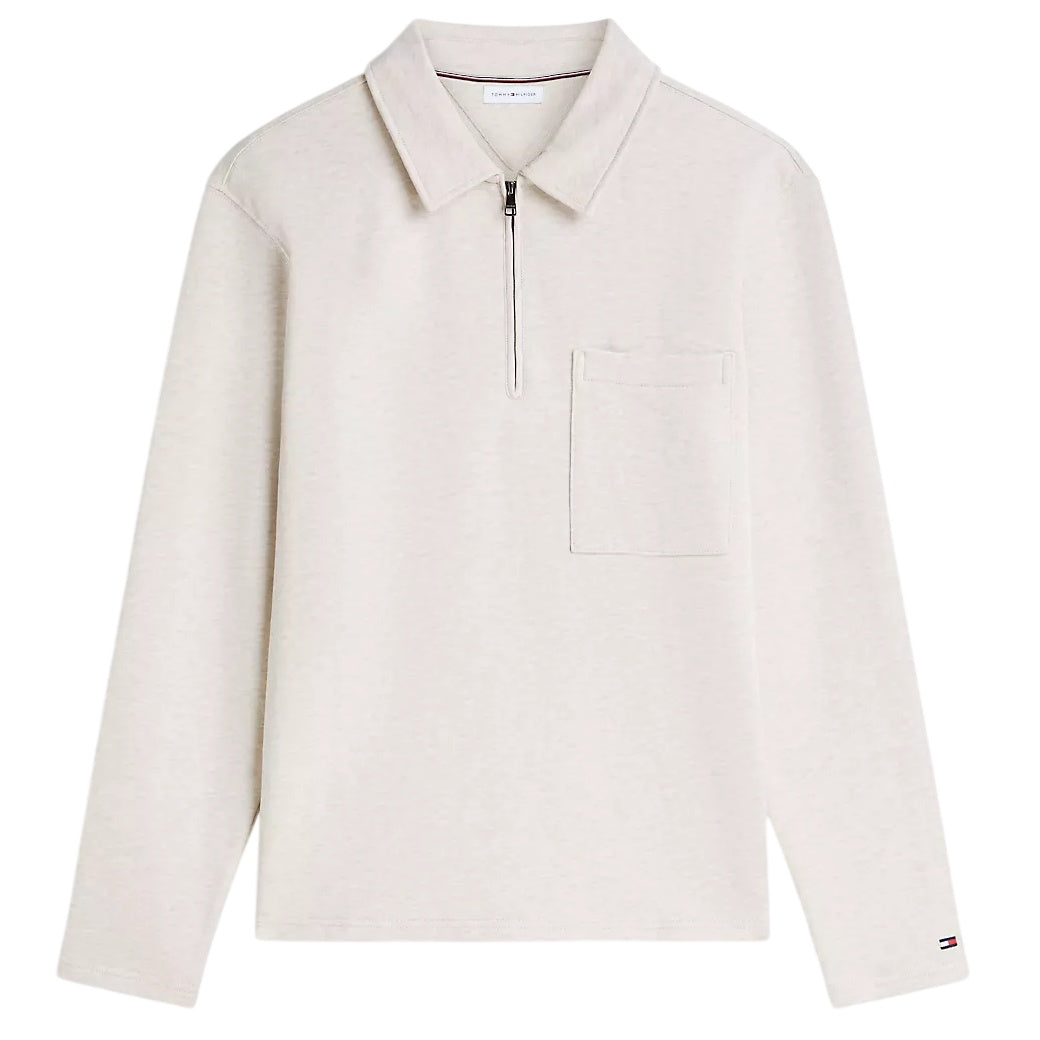 Tommy Hilfiger Essential Terry Pocket Quarter Zip Sweater Off White