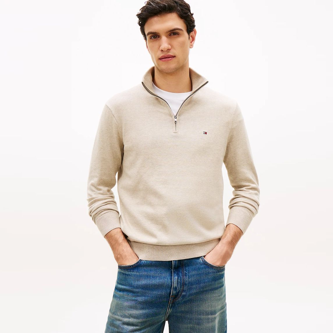 Tommy Hilfiger Essential Zip Sweater Beige