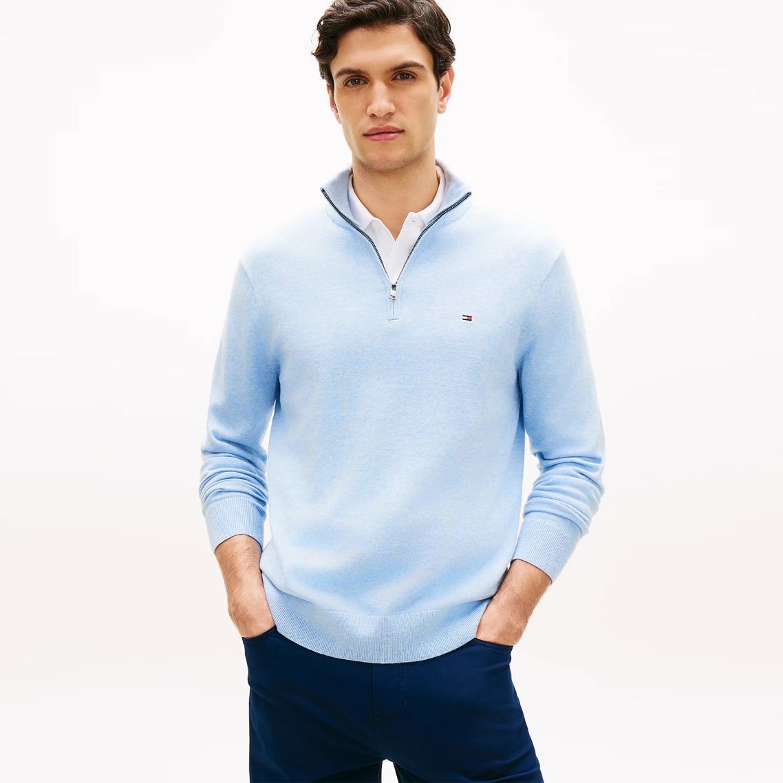 Tommy Hilfiger Essential Zip Sweater Licht Blauw