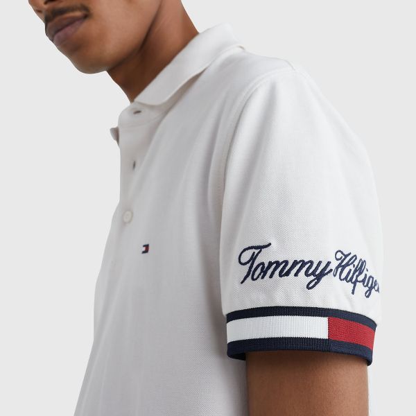 Tommy Hilfiger Flag Sleeve Slim Polo Wit