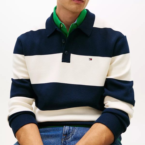 Tommy Hilfiger Full Milano Longsleeve Polo Navy/Off White