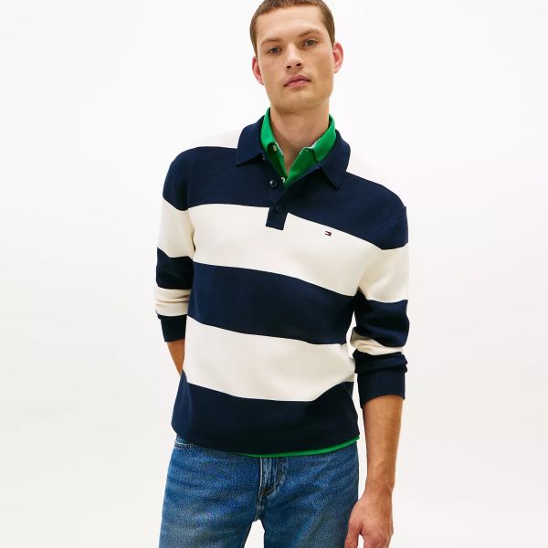 Tommy Hilfiger Full Milano Longsleeve Polo Navy/Off White