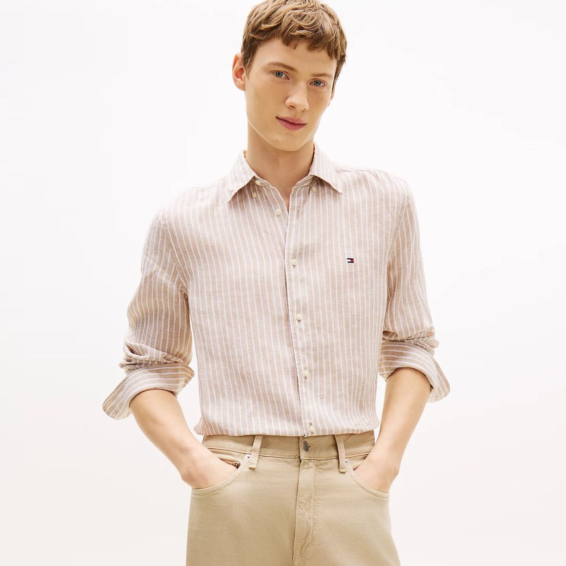 Tommy Hilfiger Linen Bengal Stripe Overhemd Beige