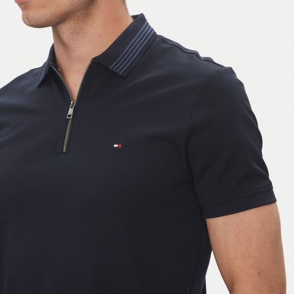 Tommy Hilfiger Mercerised Pique Zip Polo Navy