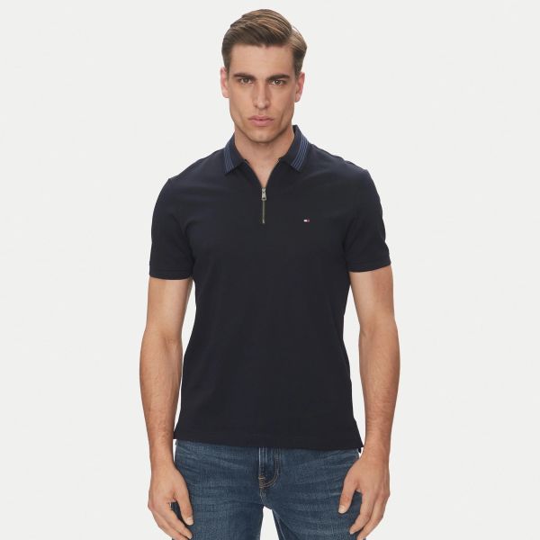 Tommy Hilfiger Mercerised Pique Zip Polo Navy