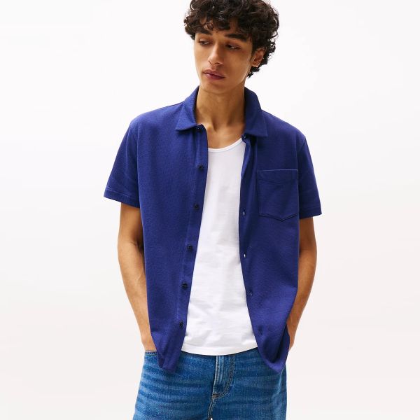 Tommy Hilfiger Open Knit Full Plack Overhemd Navy