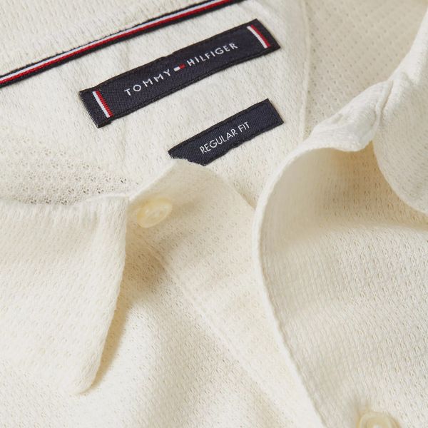 Tommy Hilfiger Open Knit Full Plack Overhemd Off White