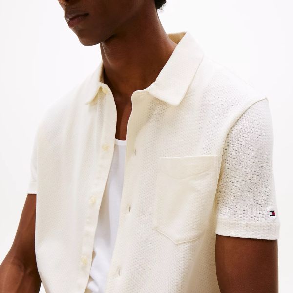 Tommy Hilfiger Open Knit Full Plack Overhemd Off White