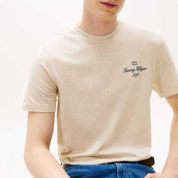 Tommy Hilfiger Outline Flag Script T-shirt Beige