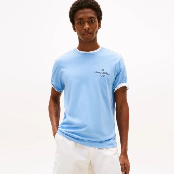 Tommy Hilfiger Outline Flag Script T-shirt Licht Blauw