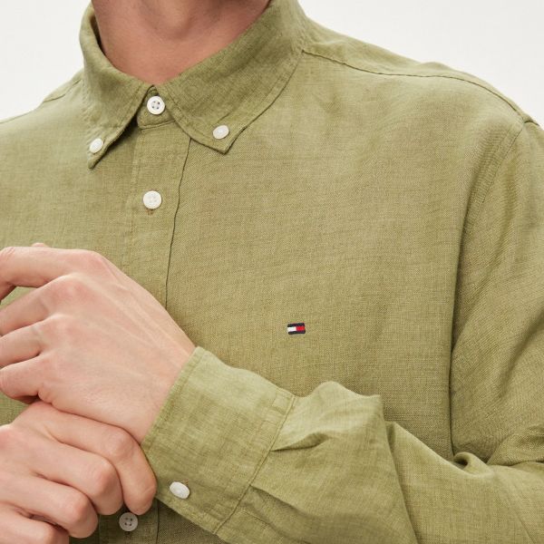 Tommy Hilfiger Pigment Dyed Solid Overhemd Donker Groen