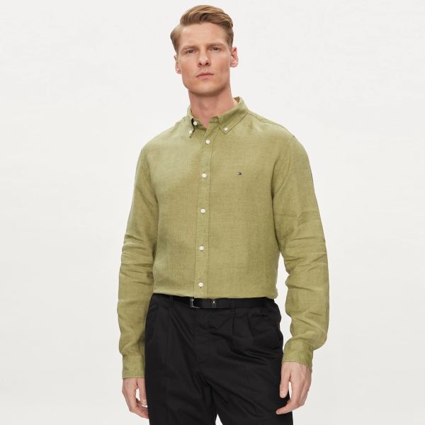 Tommy Hilfiger Pigment Dyed Solid Overhemd Donker Groen