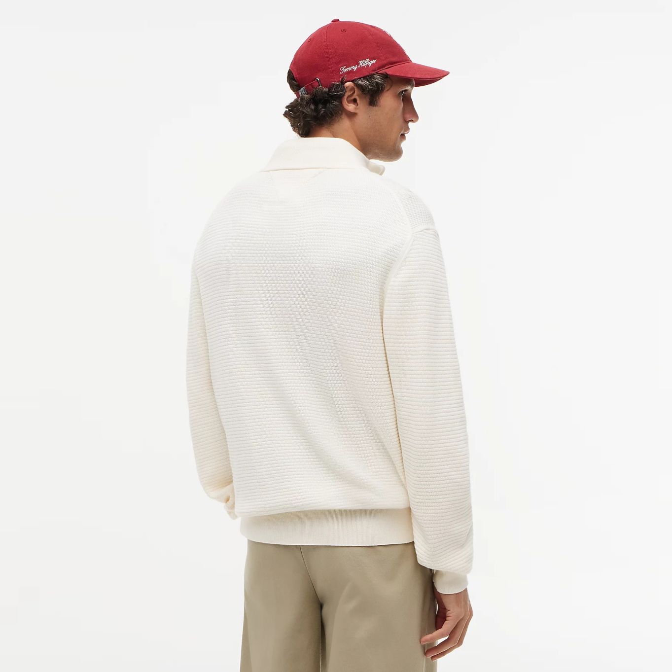 Tommy Hilfiger Textured Half-Zip Mock Neck Sweater Off White