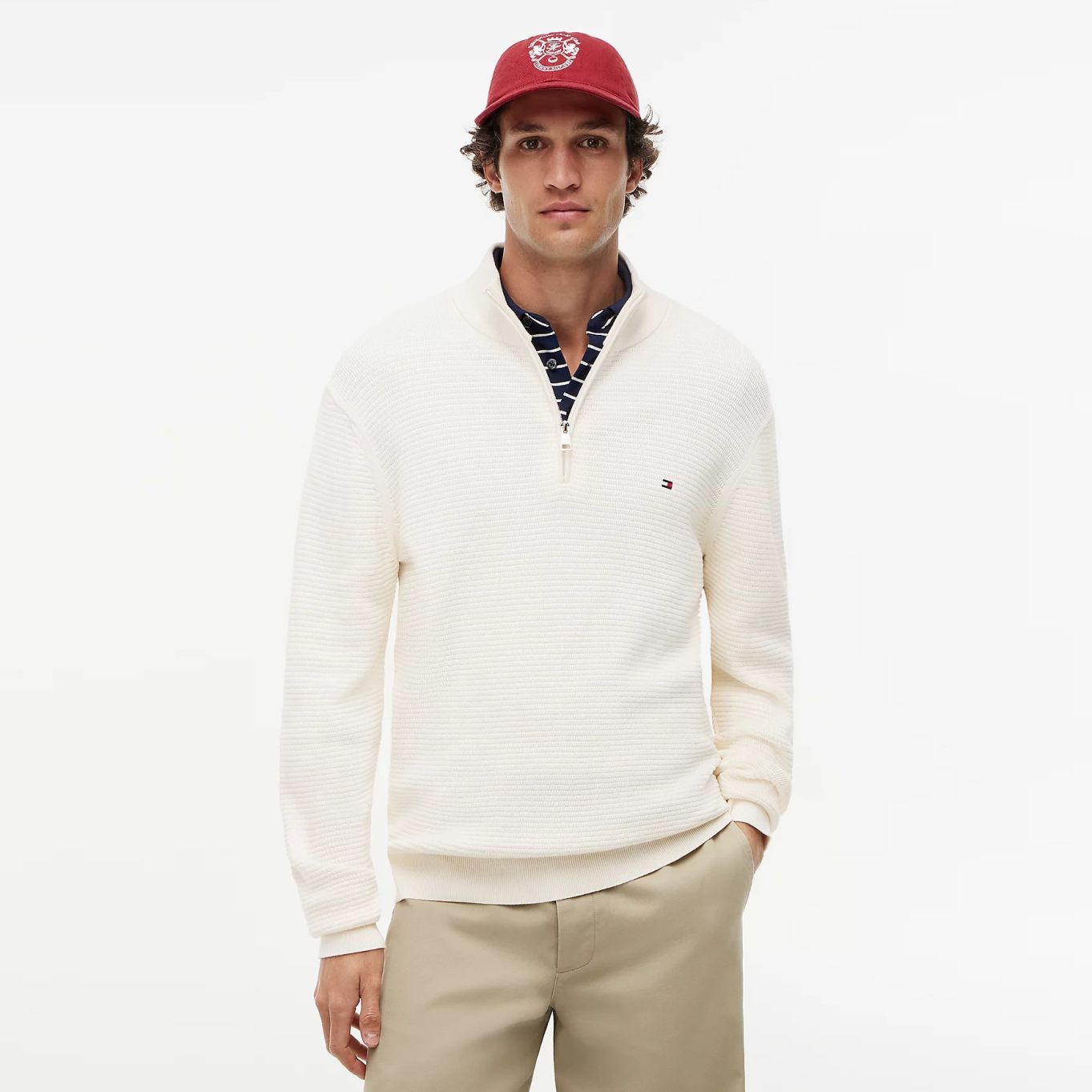 Tommy Hilfiger Textured Half-Zip Mock Neck Sweater Off White