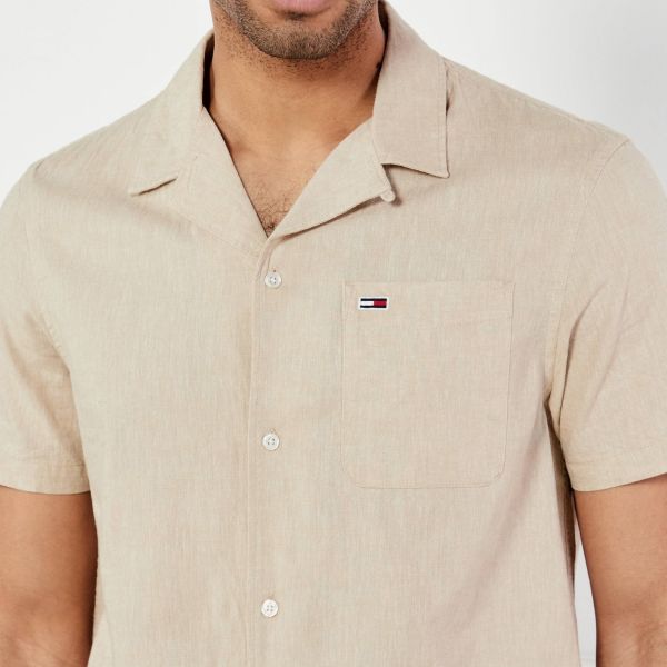 Tommy Jeans Linen Blend Camp Overhemd Beige