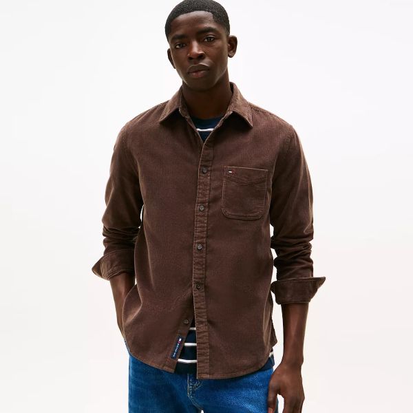 Tommy Jeans Regular Baby Cord Overshirt Bruin