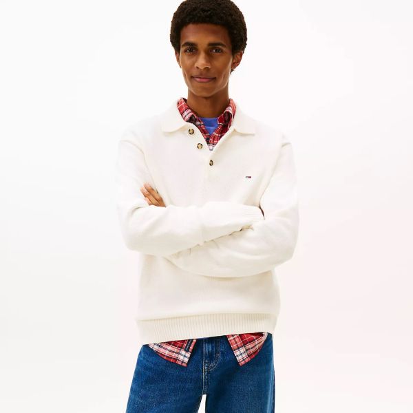 Tommy Jeans Slim Essential Polo Sweater Off White