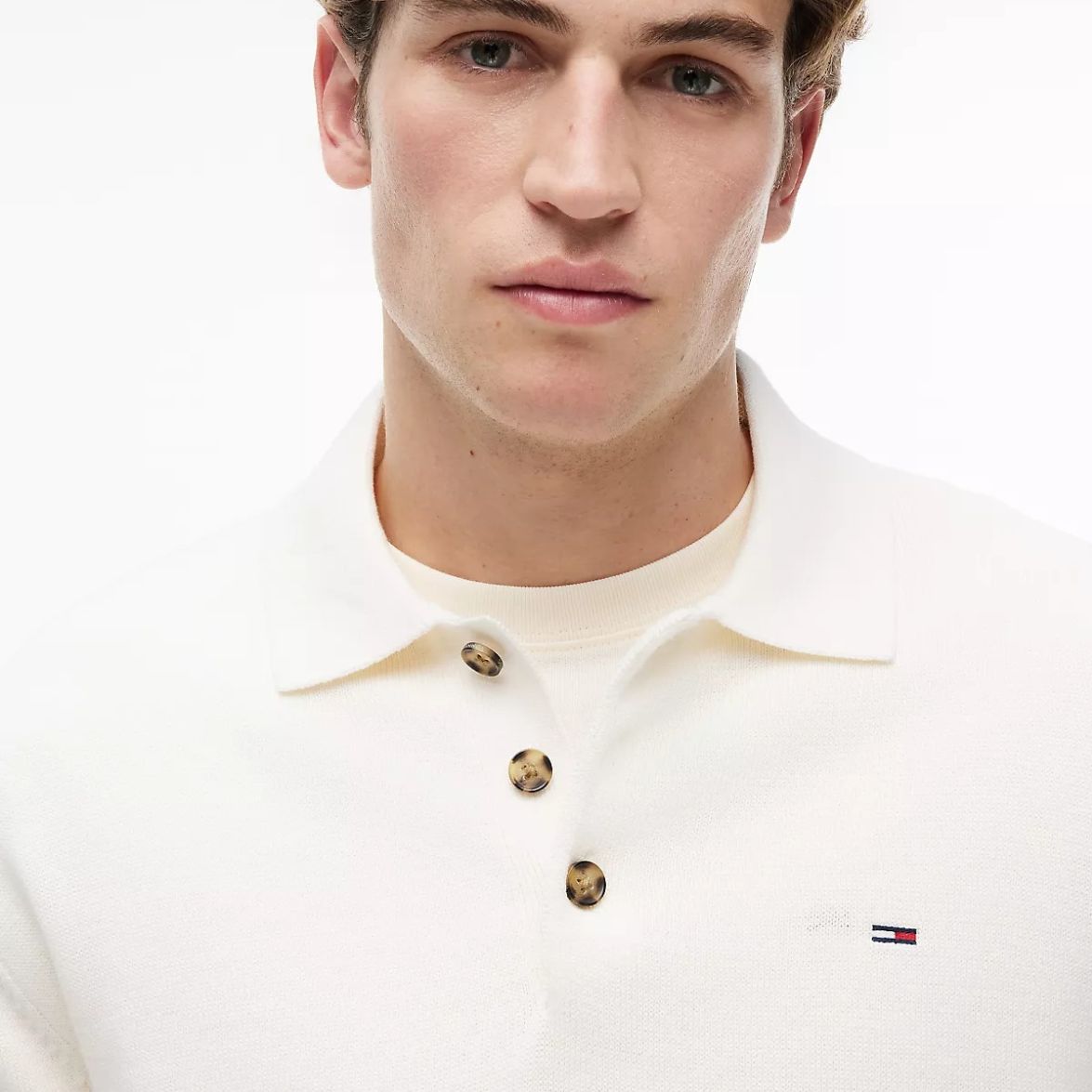 Tommy Jeans Slim Essential Polo Sweater Off White