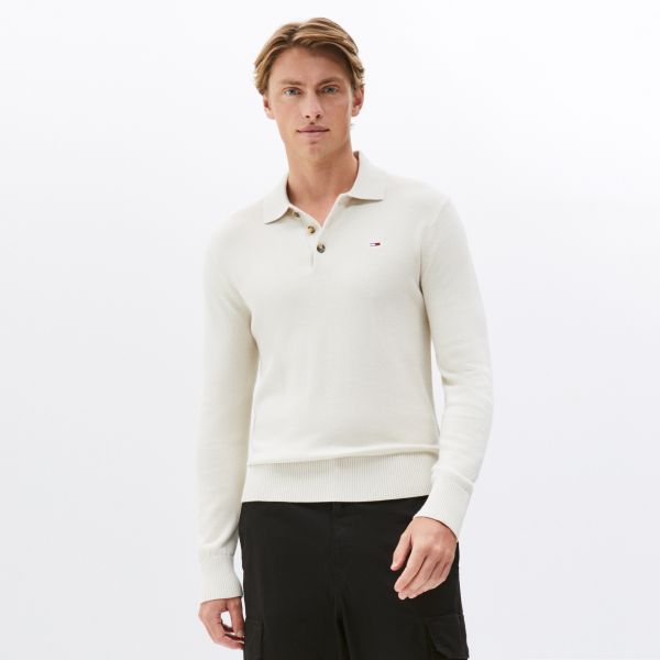 Tommy Jeans Slim Essential Polo Sweater Off White