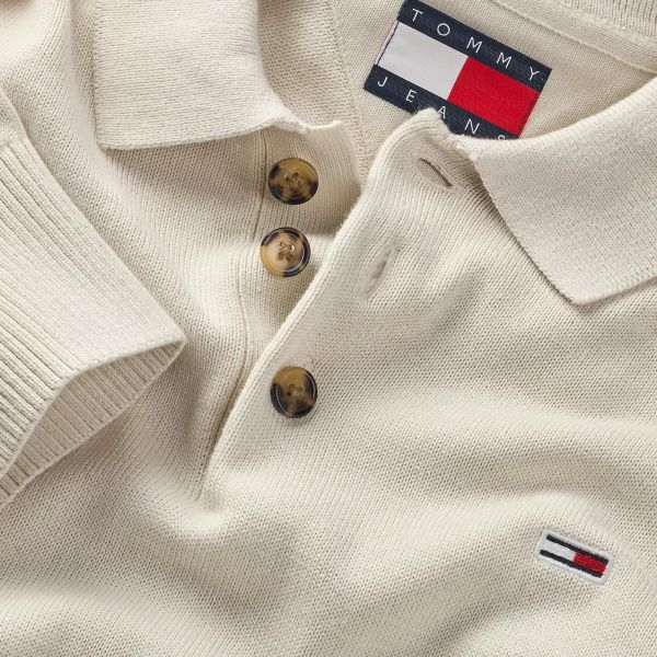 Tommy Jeans Slim Essential Polo Sweater Off White
