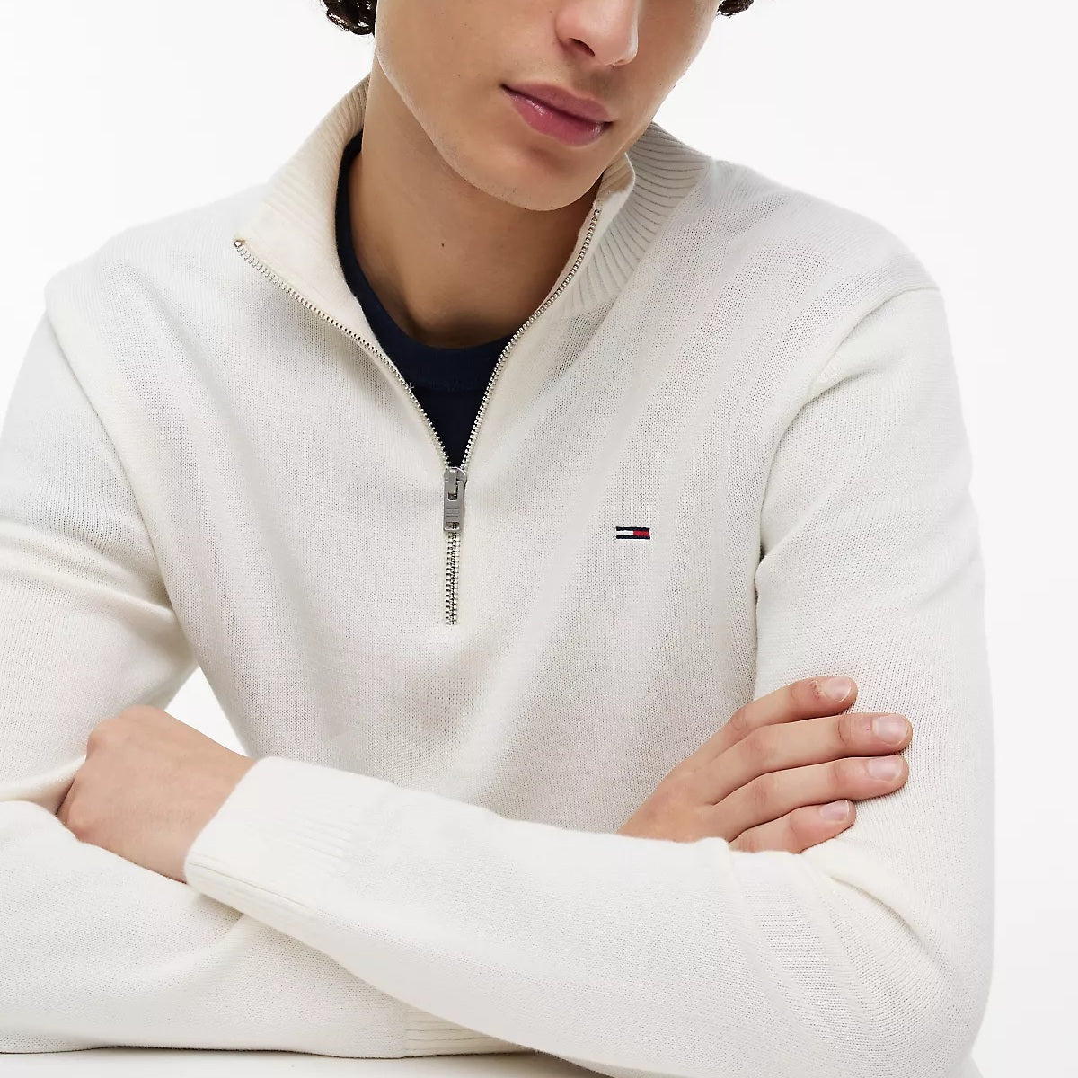 Tommy Jeans Slim Essential Quarter Zip Sweater Off White