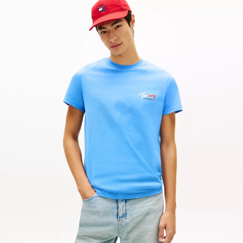 Tommy Jeans Slim Sign Chest T-shirt Blauw