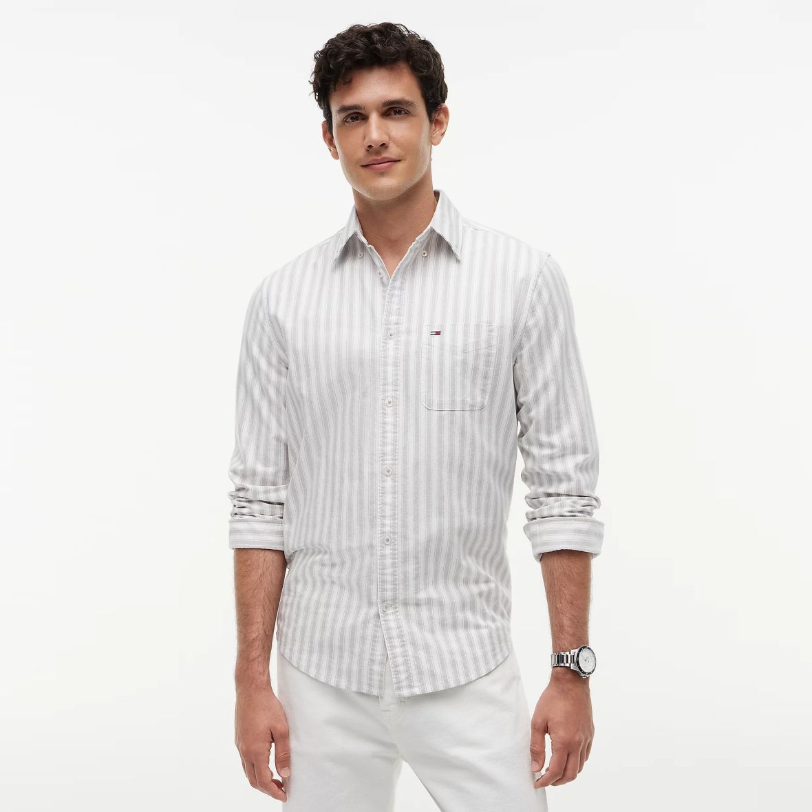 Tommy Jeans Stripe Oxford Overhemd Wit/Beige