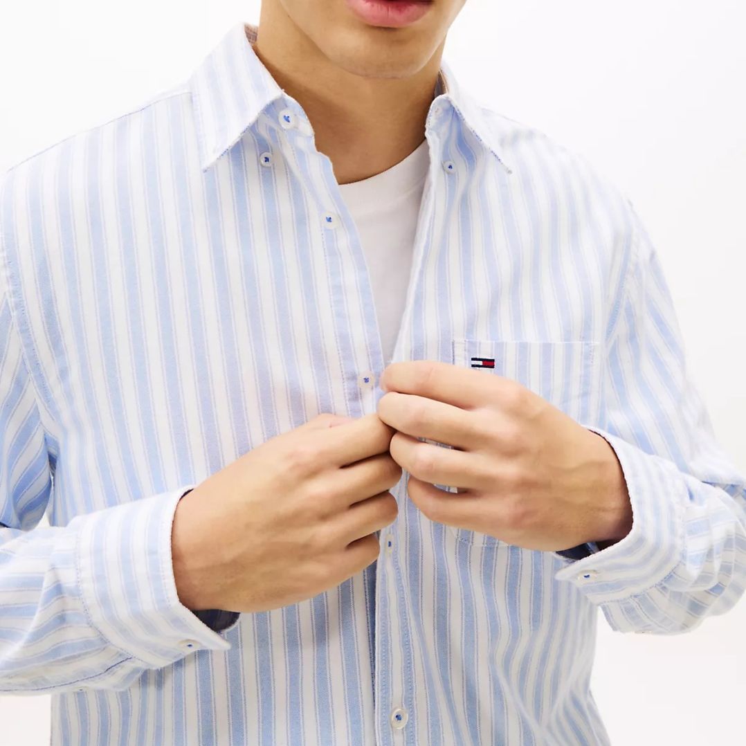 Tommy Jeans Stripe Oxford Overhemd Wit/Blauw