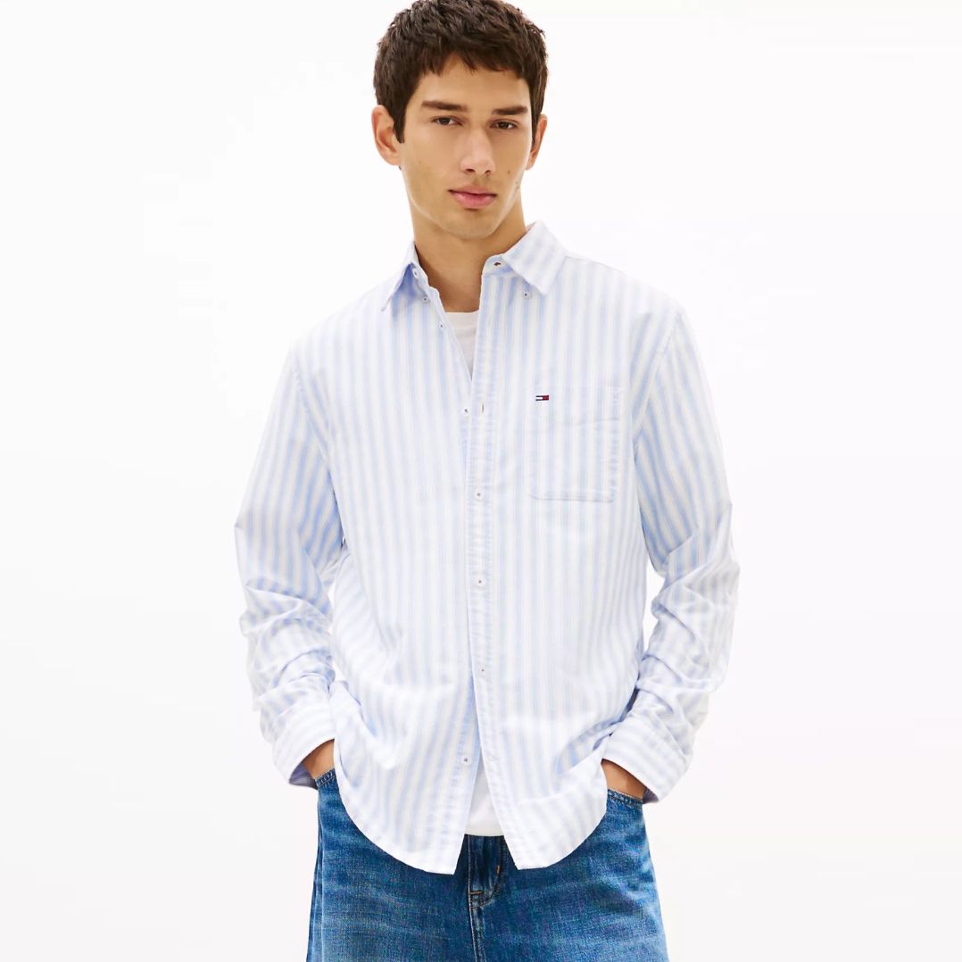 Tommy Jeans Stripe Oxford Overhemd Wit/Blauw