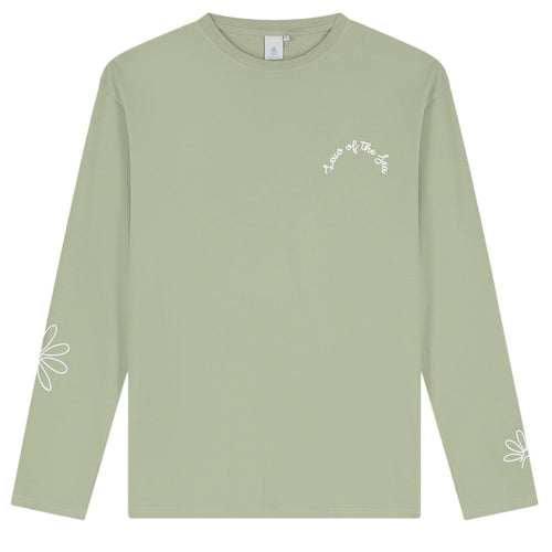 Law of the Sea Daisy Garment Dyed Longsleeve T-shirt Licht Groen
