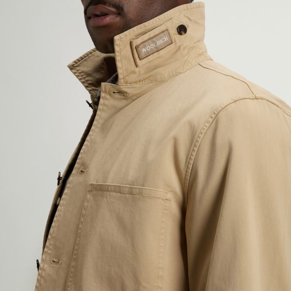 Woolrich Cotton Twill Chore Overshirt Beige