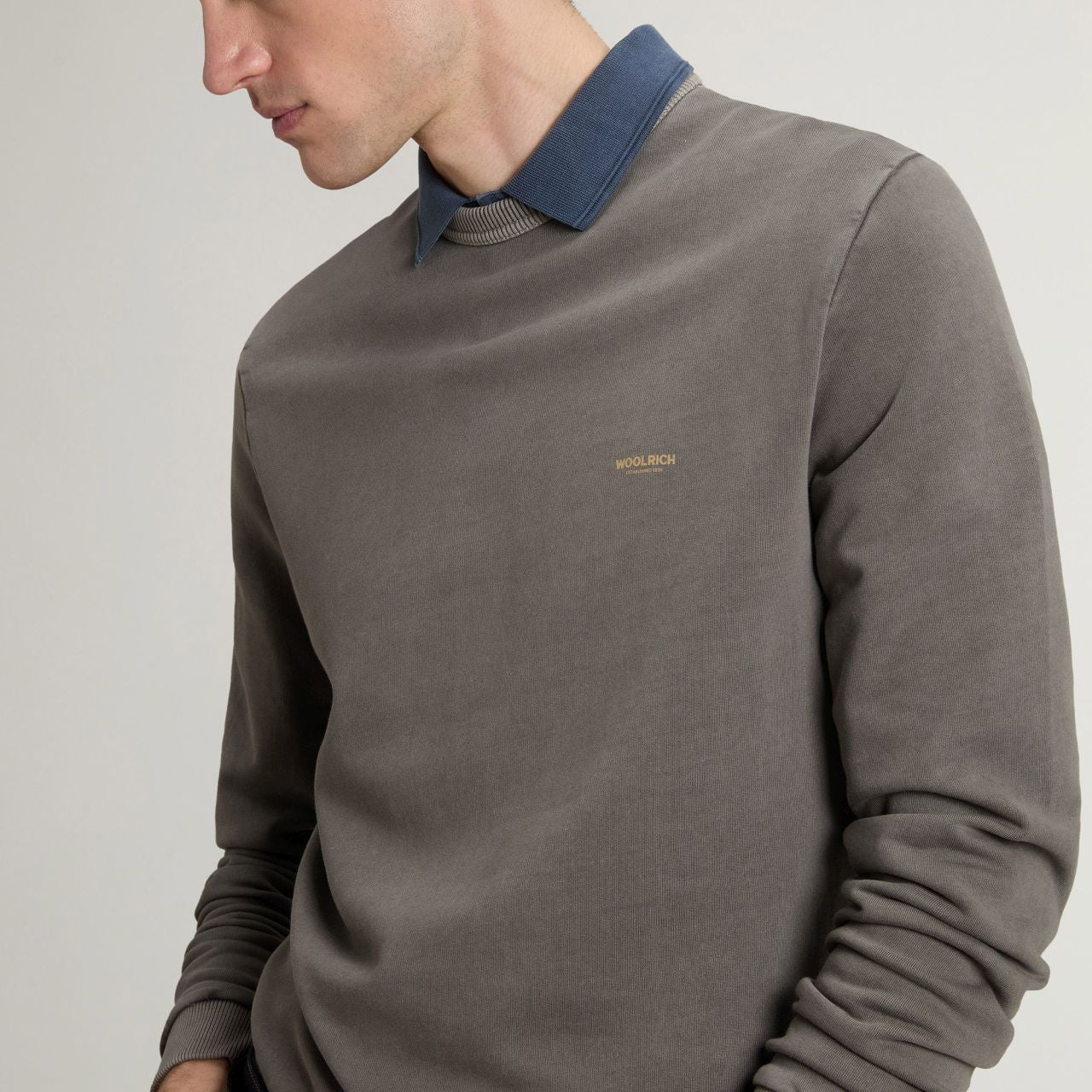 Woolrich Garment Dyed Logo Sweater Donker Groen