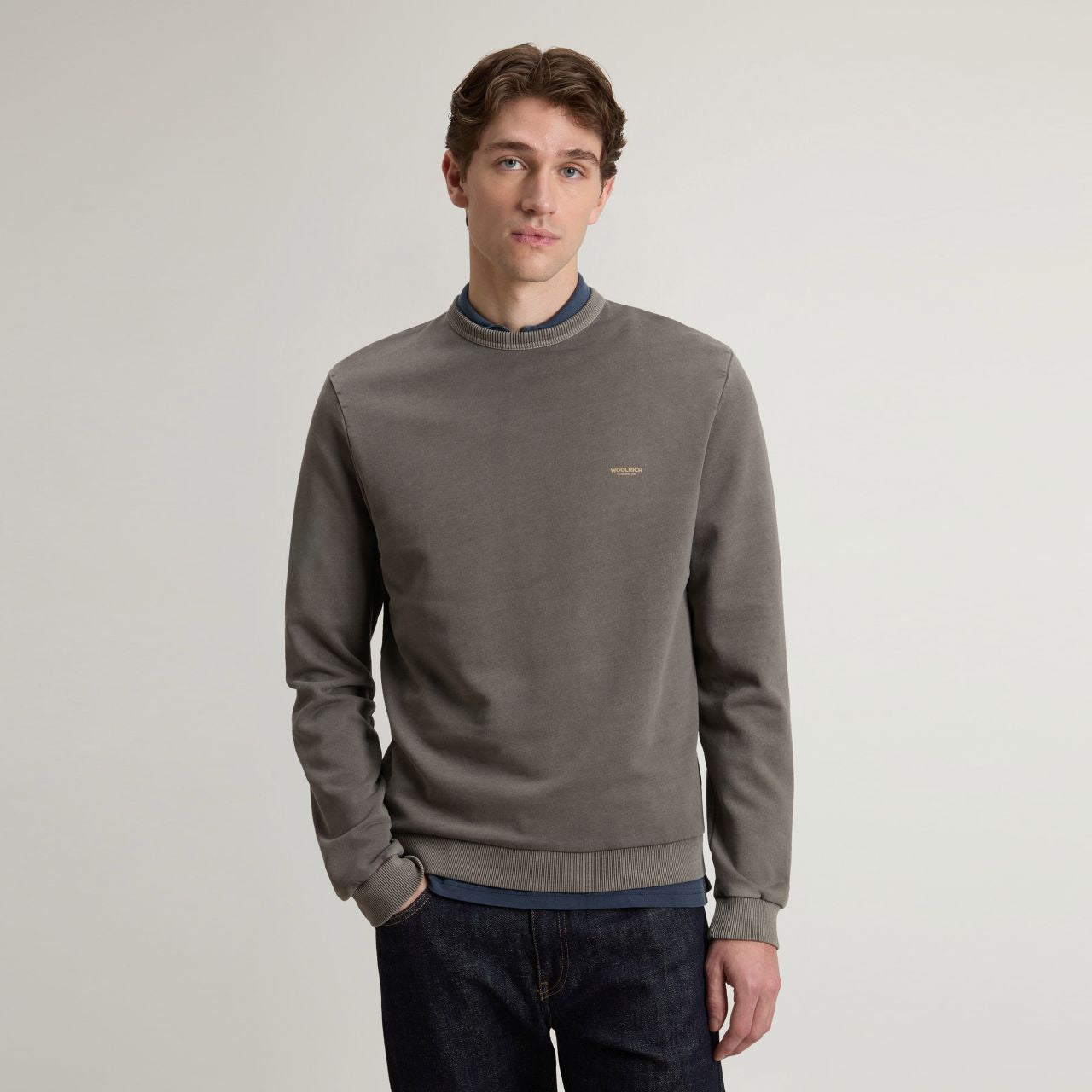 Woolrich Garment Dyed Logo Sweater Donker Groen