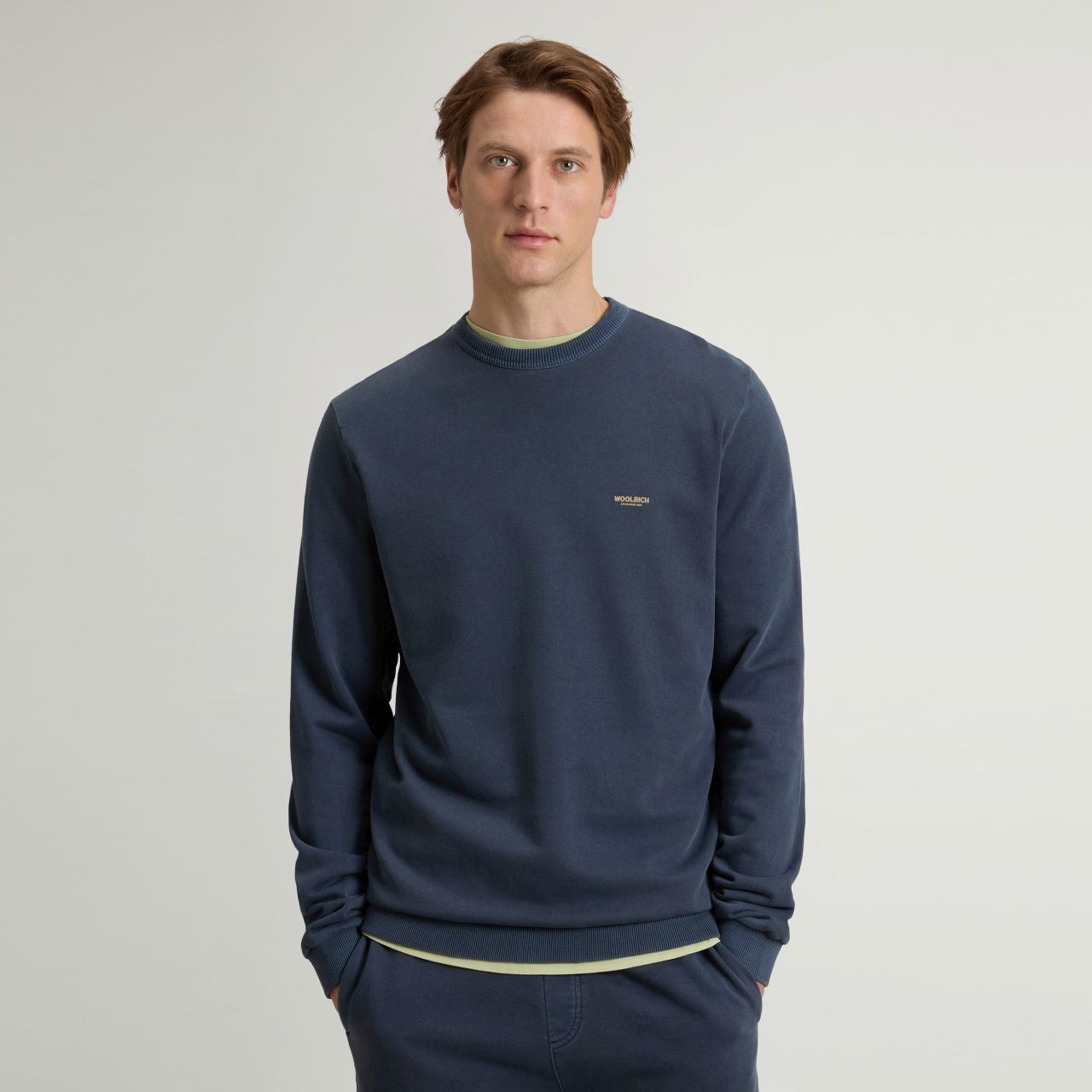 Woolrich Garment Dyed Logo Sweater Navy