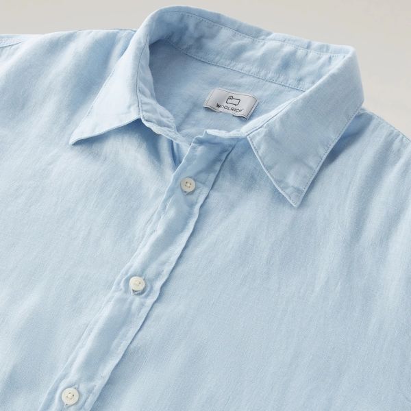 Woolrich Linen Overhemd Licht Blauw