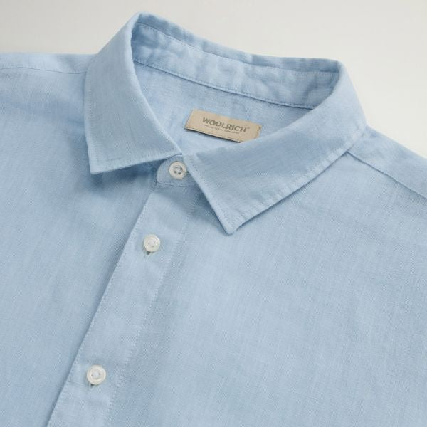 Woolrich Linen Overhemd Licht Blauw