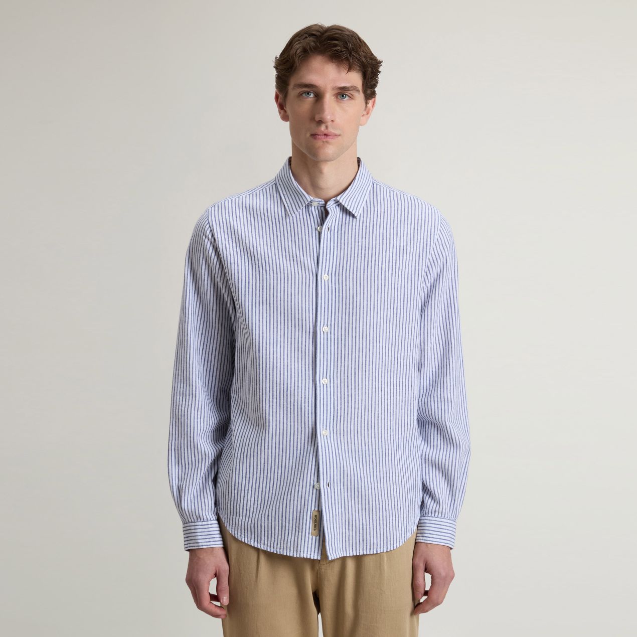 Woolrich Linen Striped Overhemd Blauw